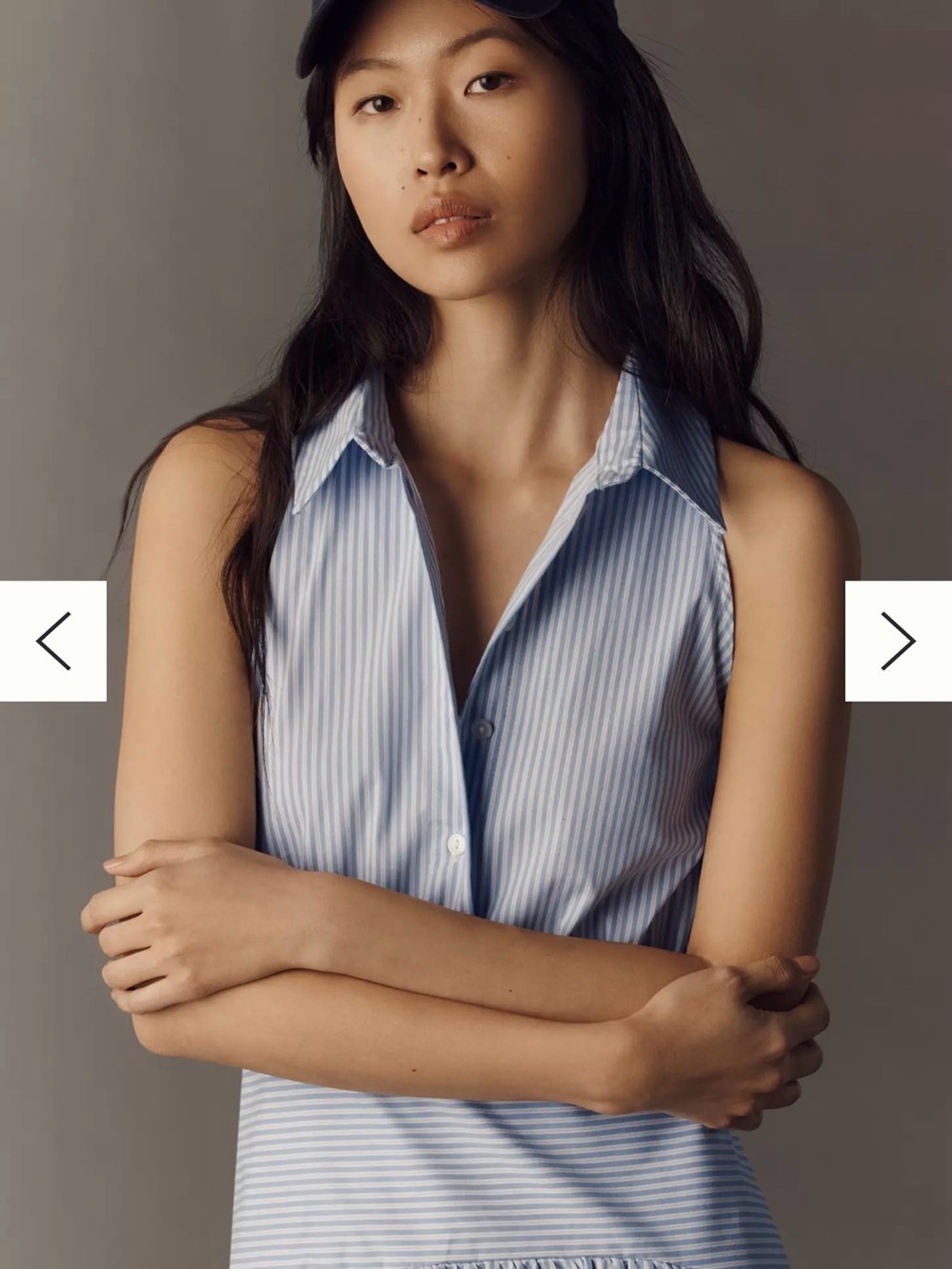 NWT Sleeveless Blue Pinstripe Drop Waist Shirt Dress - Picture 3 of 4